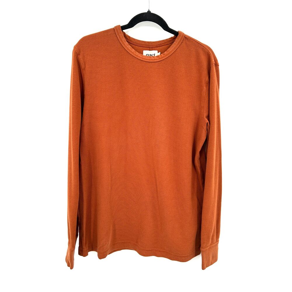 PACT Mens Organic Cotton Waffle Knit Thermal Long Sleeve Shirt Rust Orange Large